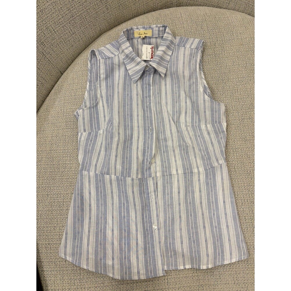 100% Cotton Button Up Striped Sleeveless Shirt Size Medium NWT